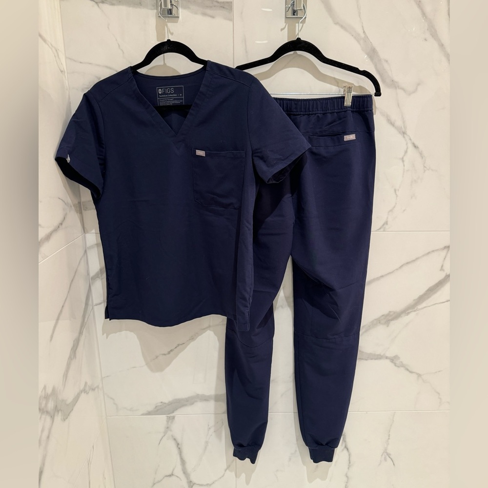 2 FULL SETS of Women’s Navy Blue Scrubs - FIGS & ROTH scrub sets with jacket